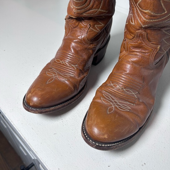 Vintage Dan Post Women’s Western Boot Size 8C Brown Leather Classic Flare Cowboy - Picture 4 of 9